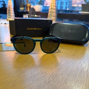 Emporio Armani Teal Round Sunglasses with Dark Lenses